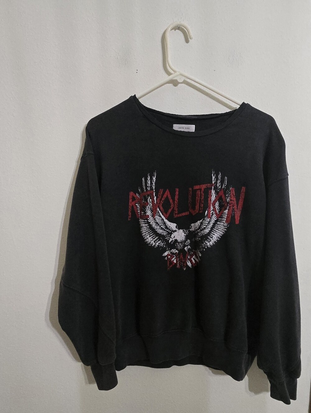Anine Bing Black "Revolution" Graphic Crewneck Sweatshirt